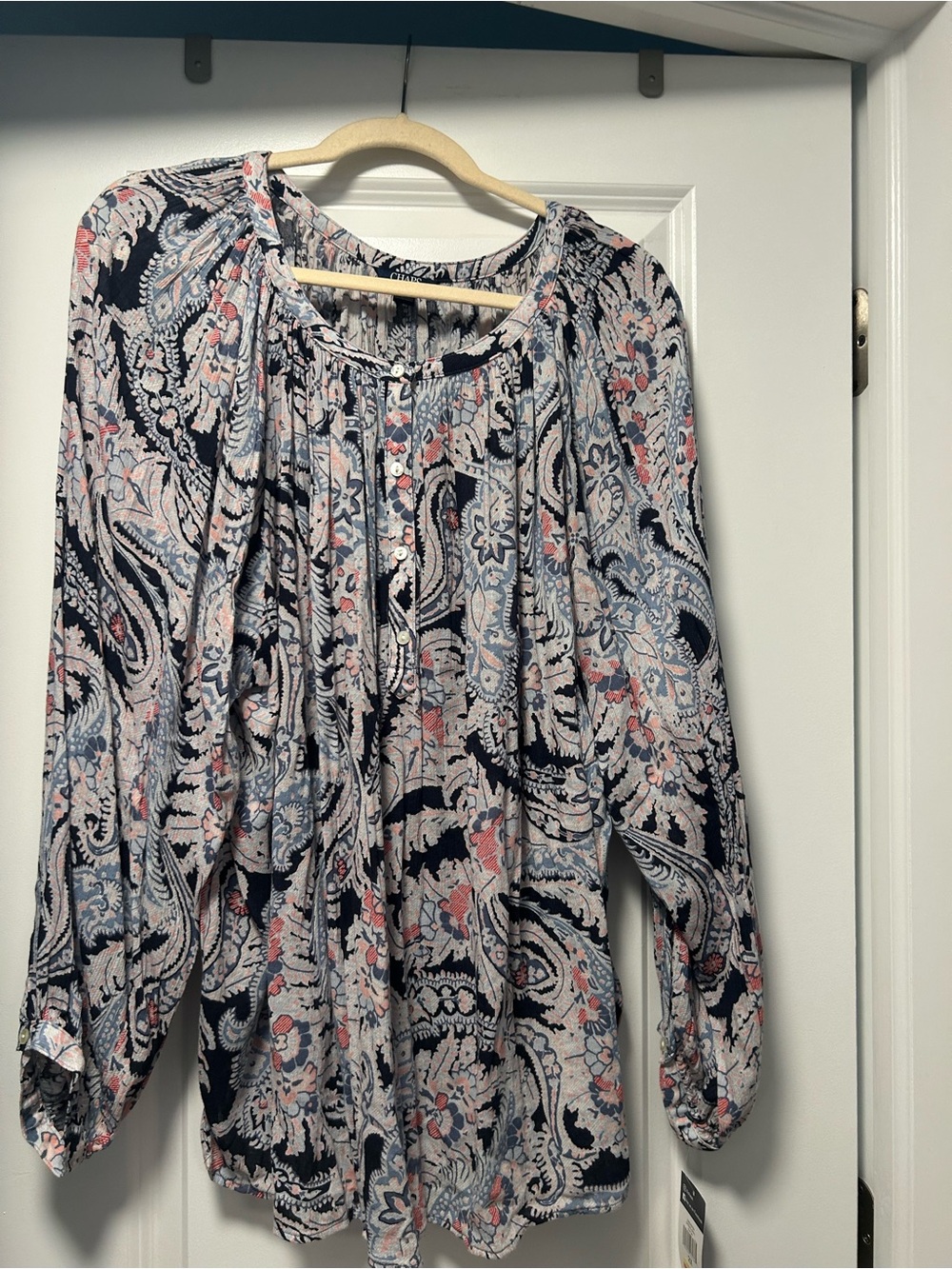 Chaps Navy, Light Blue & Pink Paisley Blouse